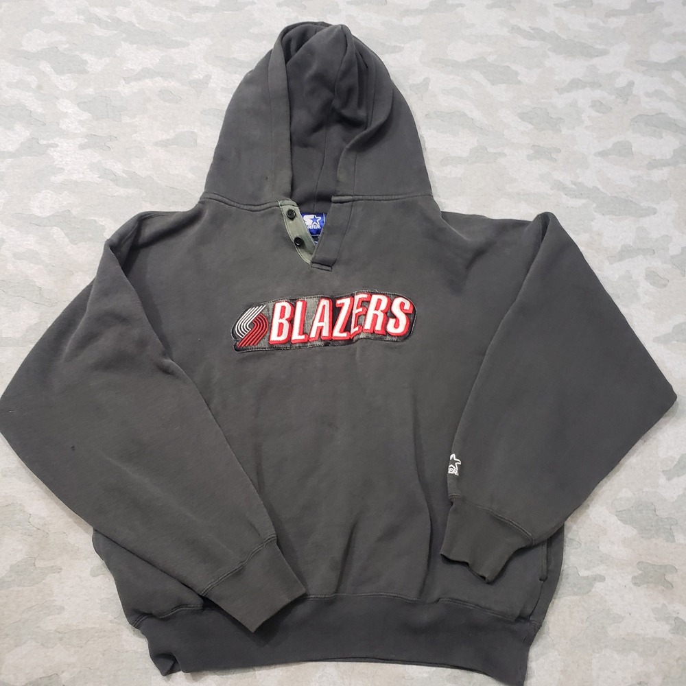 Vintage Portland Trail Blazers Sweatshirt Men Large Black Hoodie NBA Starter Y2k